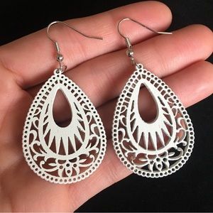 White Boho Wooden Dangle Earrings